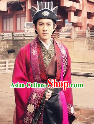 Ancient Traditional Imperial Palace Secretary Costume and Hat for Men