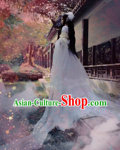 Long White Chinese Fairy Costumes and Headpieces