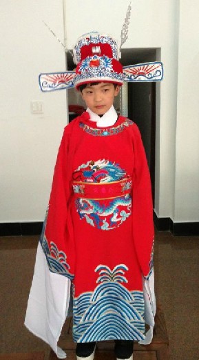 Traditional Chinese Cai Shen Ye Costume and Hat for Children