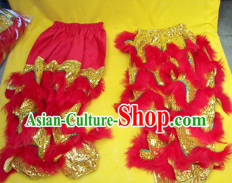 Red Wool Gold Sequins Top Quality Two Pairs of Lion Dance Pants and Claws