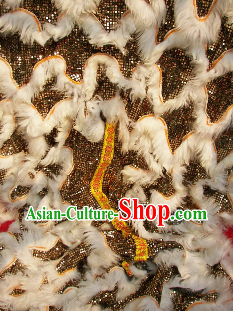 White Wool Black Sequins Lion Dance Body Costumes Pants and Claws