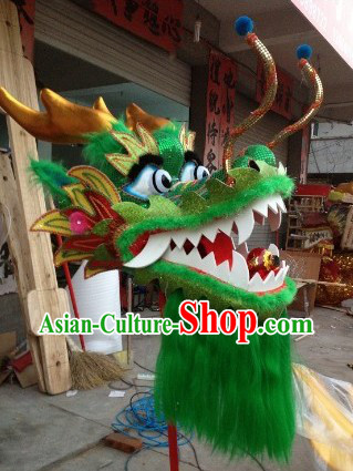Traditional Chinese Gold Scale Green Dragon Dance Costumes Complete Set