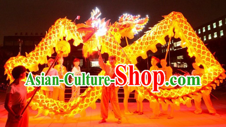 LED Lights Shinning Gold Dragon Dance Costumes Complete Set
