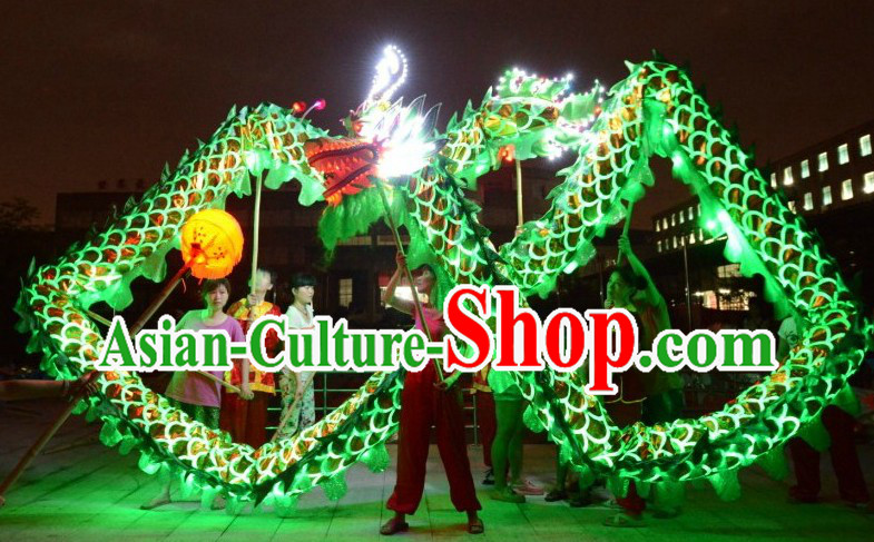 LED Lights Shinning Green Dragon Dance Costumes Complete Set