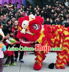 Red and Gold Competition and Performance Lion Dance Costumes Full Set