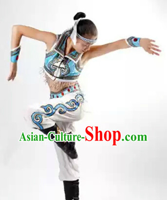 Chinese Mongolian Dance Costumes and Headwear Complete Set for Women