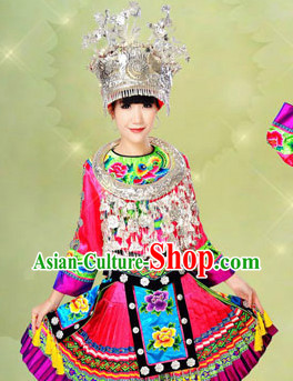Chinese Folk Miao Dance Costumes and Hat Full Set for Women