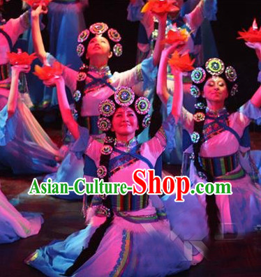 Professional Tibetan Dancing Costumes and Headwear Complete Set for Women