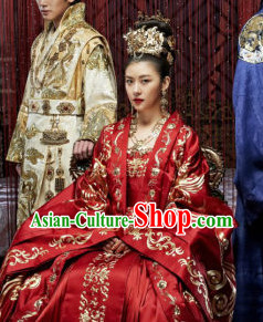 Ancient Korean Empress Costumes and Hair Accessories Complete Set