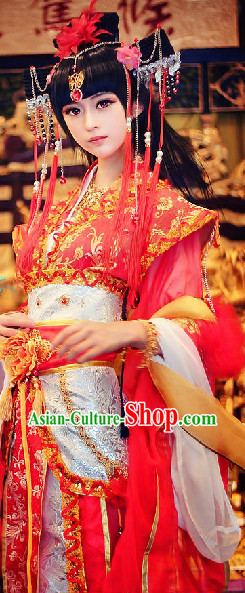 Chinese Red Bride Beauty Wedding Dresses and Hair Jewelry Complete Set