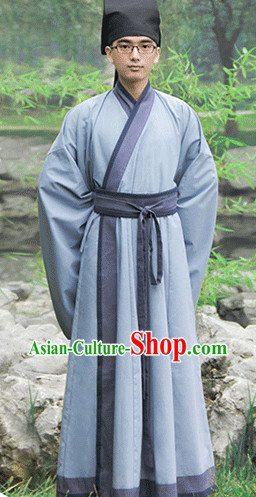 Traditional Chinese Han Fu Outfit and Hat Complete Set for Men