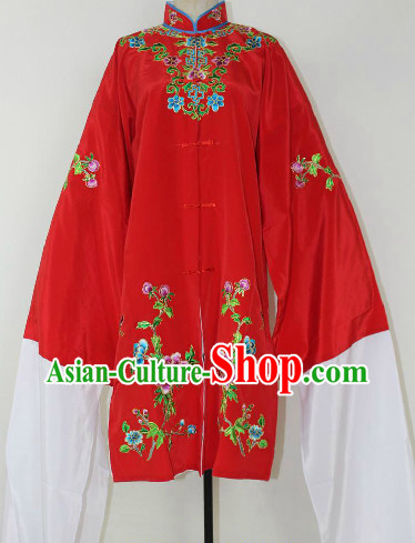 Chinese Ancient Red Embroidered Flower Long Robe for Women