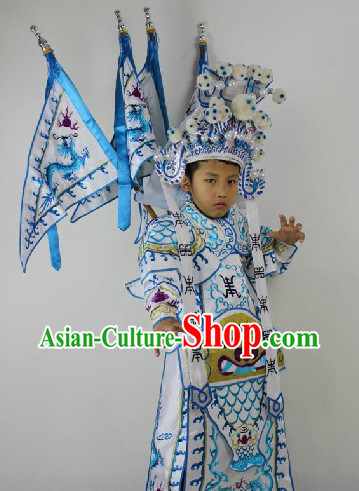 Traditional Chinese Beijing Opera Armor Costumes and Hat Complete Set for Kids