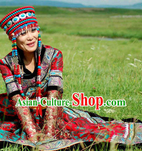 Mongolian Bride Bridal Clothing and Hat Complete Set