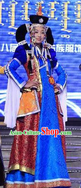 Mongolian Long Robe Clothing and Hat for Women