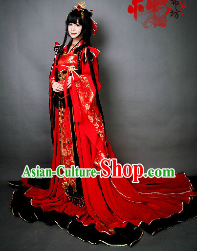 Red Chinese Princess BJD Hanfu Cosplay Costumes and Headdress Complete Set