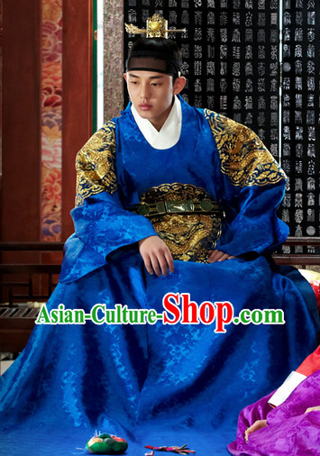 Korean Traditional Palace Emperor Costumes and Hat Complete Set