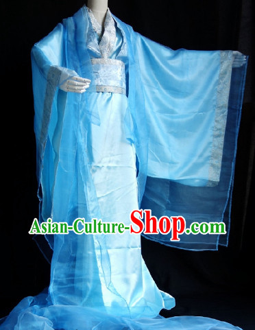 Traditional Blue Guzhuang Clothes with Long Trail for Men