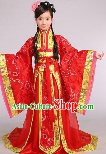 Ancient Chinese Kids Princess Suits and Headwear Complete Set