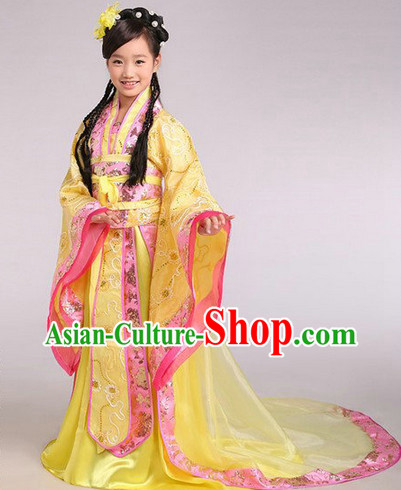 Ancient Chinese Kids Princess Robe and Headwear Complete Set