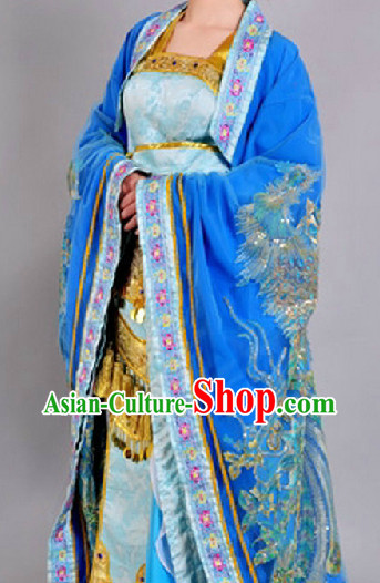 Chinese Empress Blue Peacock Costumes Complete Set