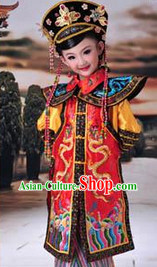 Ancient Chinese Empress Costumes and Hat Full Set for Children