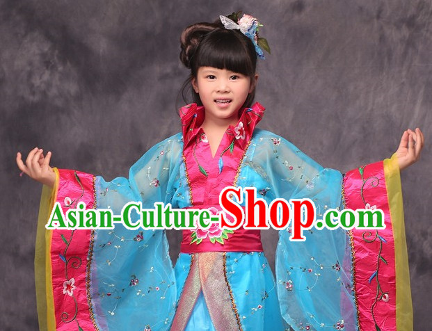 Blue Long Trail Ancient Chinese Princess Costume for Kids