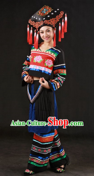 Zhuang Ethnic Minority Clothes and Headgear Complete Set