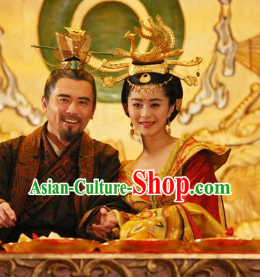 Tang Dynasty Emperor and Empress Costumes and Headwears Complete Set