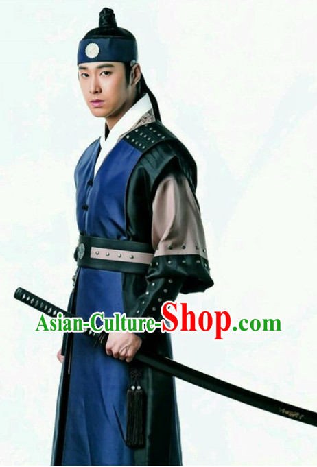 Korean Traditional Swordman Outfits and Headwear Complete Set