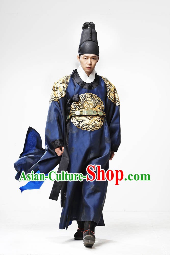 Ancient Korean Palace Imperial Emperor Costumes and Hat Complete Set