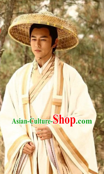 Chinese Traditional Historical Jiang Ziya Hanzhuang Costumes and Hat for Men