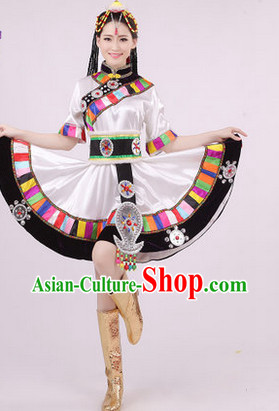 Traditional Tibet Dance Costumes and Headwear for Girls