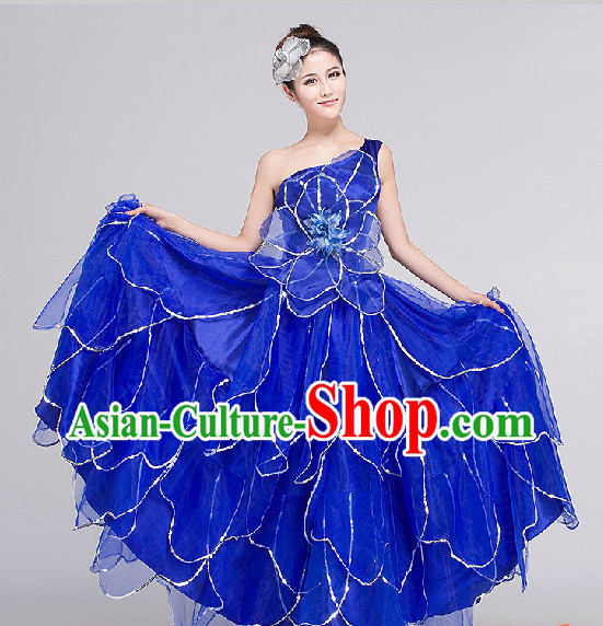 Blue Group Dance Costumes Complete Set for Women