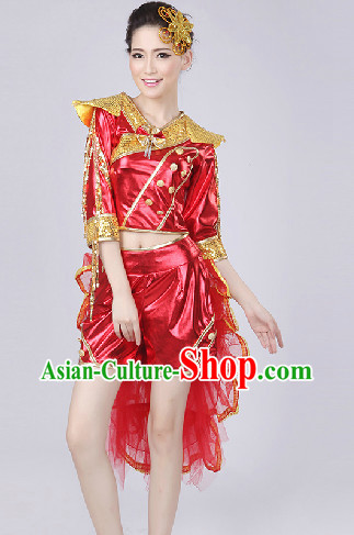 Enchanting Effect Red Drum Dance Costume and Headwear Complete Set for Girls