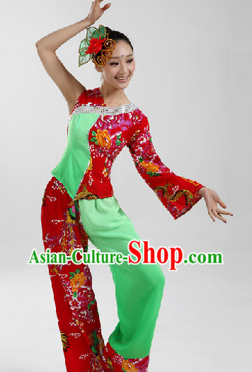 Traditional Chinese Folk Dancing Costumes and Headwear Complete Set for Women 1