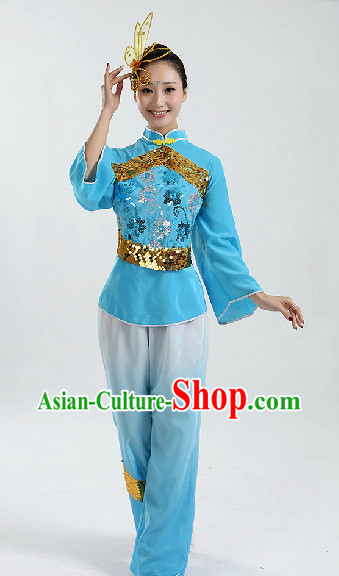 Traditional Chinese Folk Dancing Costumes and Headwear Complete Set for Women 2