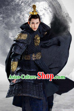 Ancient Chinese General Horseman Black Costumes Complete Set for Men
