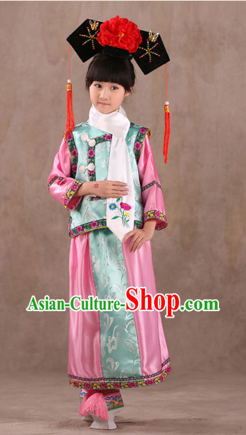 Qing Dynasty Princess Clothes and Headwear for Children