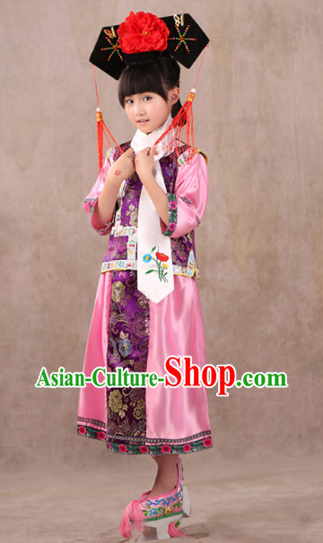Qing Dynasty Princess Costume and Headwear for Children