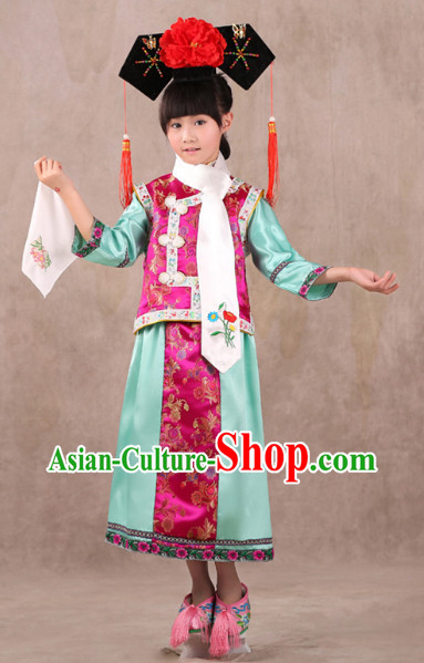 Qing Dynasty Princess Costumes and Headwear for Children