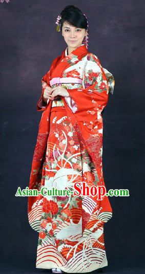 Classical Japanese Furisode Kimono 16 Pieces Complete Set for Women