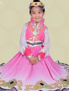 Traditional Chinese Mongolian Dresses and Headpiece for Children