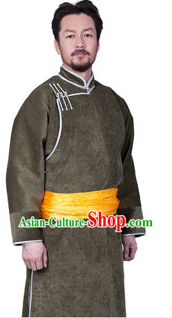 Traditional Chinese Mongolian Winter Long Thick Robe for Men