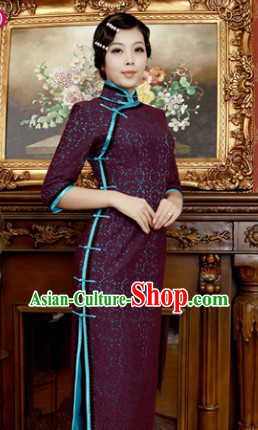Chinese Classical Long Lace Qipao for Women
