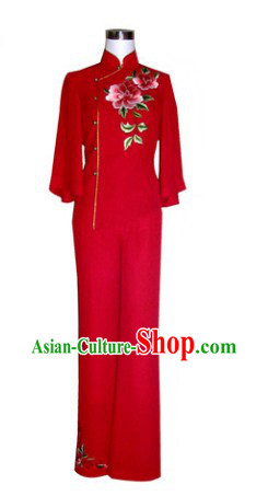Chinese Classical Red Embroidered Flower Wedding Toasting Outfit