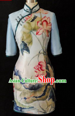 Traditional Chinese Important Ceremony Silk Lotus Qipao