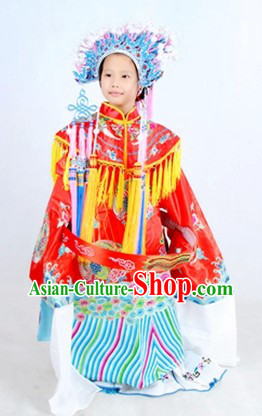 Traditional Chinese Phoenix Wedding Dress and Phoenix Coronet Complete Set for Children