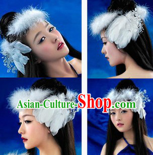 Ancient Chinese Pure White Long Feather Headpieces