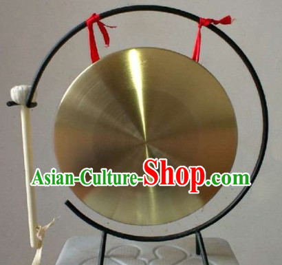 Traditional Chinese Gold Gong and Stand Set